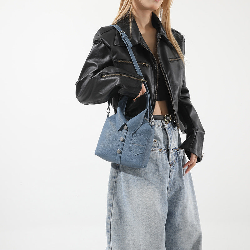 Denim Blue Trendy Shirt-Inspired PU Shoulder Bag | Stylish Handbag with Unique Design