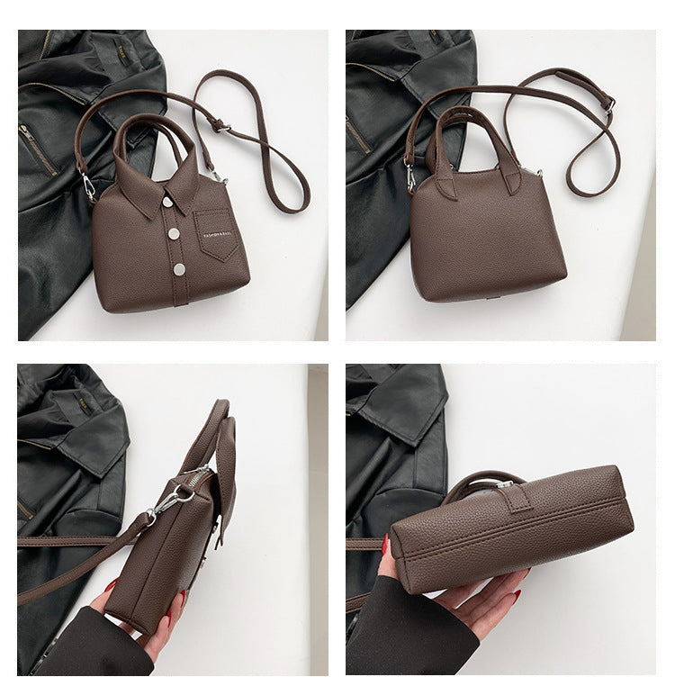 Brown Trendy Shirt-Inspired PU Shoulder Bag | Stylish Handbag with Unique Design