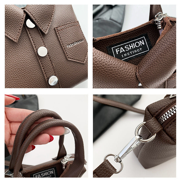 Brown Trendy Shirt-Inspired PU Shoulder Bag | Stylish Handbag with Unique Design