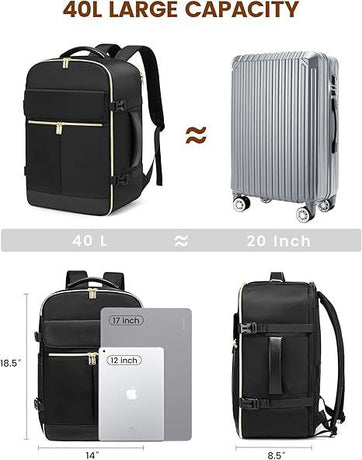 Off White 40L Large Capacity Travel Business Backpack with Expandable Compartments, Including 2 Toiletry Bags and Shoe Bag - Durable Oxford Fabric