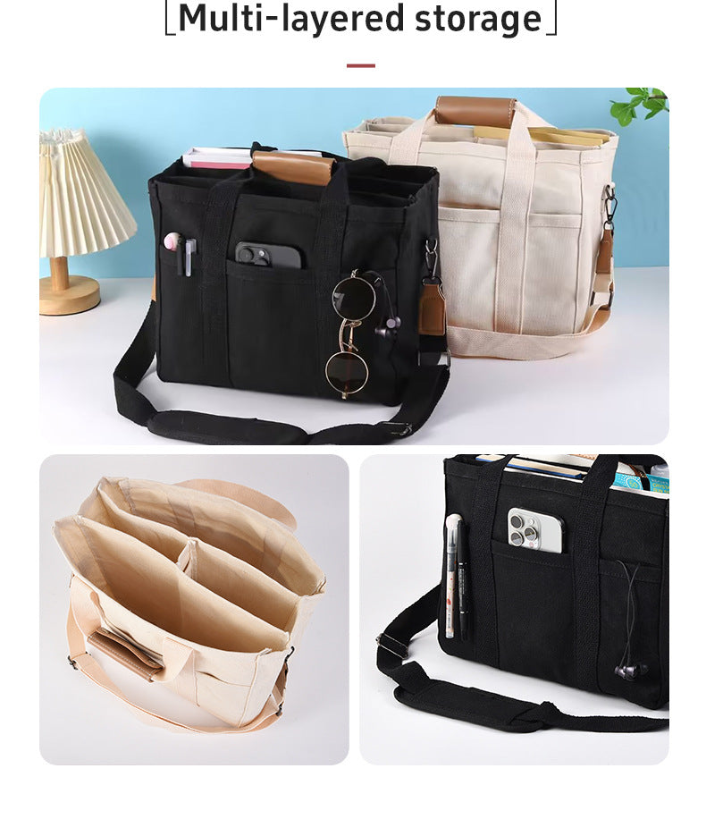 Black Large Capacity Multi-Compartment Tote Bag - Stylish and Versatile for Women, Ideal for Organizing Essentials or as a Mommy Bag(Photography props not included)