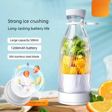 White Portable Rechargeable Blender Bottle, 500ml, USB Charging, 1200mAh, with 304 Stainless Steel Blade – For Smoothies and Juices On-The-Go