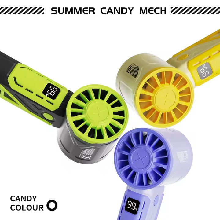 Yellow 100-Speed Mecha Handheld Fan | USB Rechargeable High-Speed Mini Fan | Powerful & Silent | Lightweight 150g with 6-8 Hour Battery Life