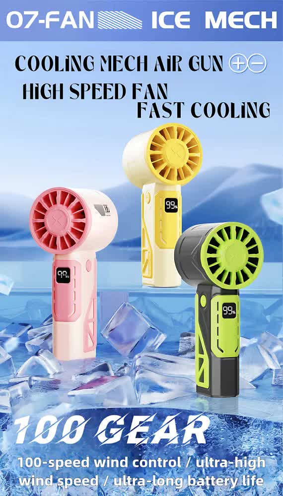 Yellow 100-Speed Mecha Handheld Fan | USB Rechargeable High-Speed Mini Fan | Powerful & Silent | Lightweight 150g with 6-8 Hour Battery Life