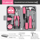 13-Piece Pink Household Tool Set, Complete Home Repair Kit with Tape Measure, Screwdrivers, Hammer, and Pliers