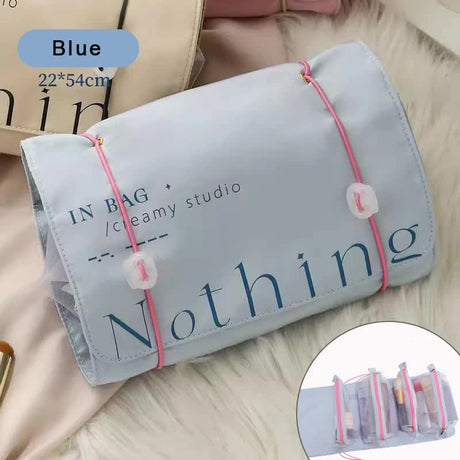 Blue Portable 4-in-1 Cosmetic Storage Bag, Removable Travel Organizer for Makeup, Toiletries, and Small Accessories