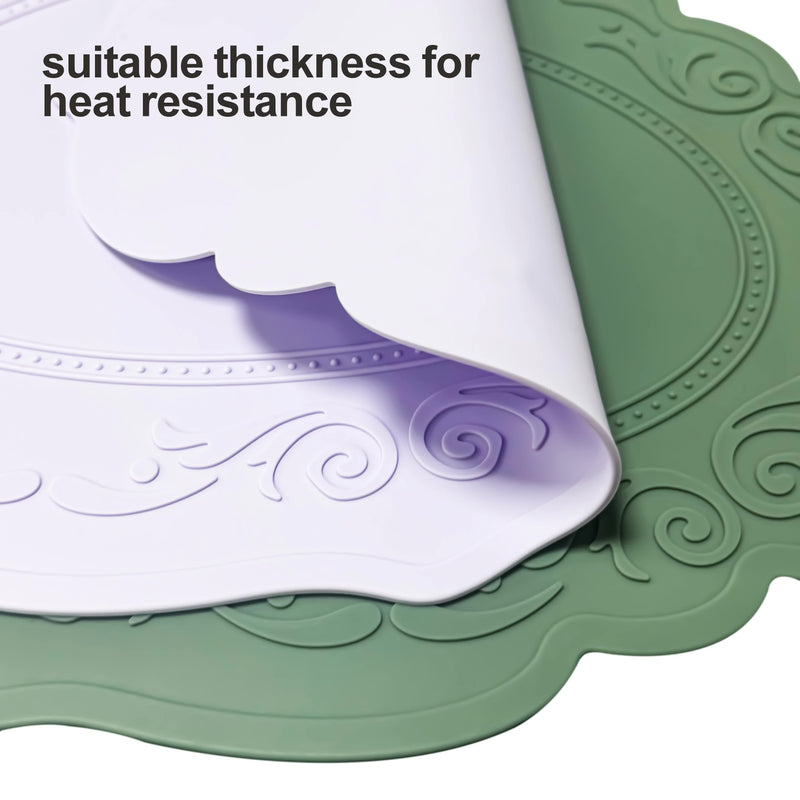 2 Pcs Purple Oval Embossed Floral Edged Silicone Placemats, Non-Slip, Heat-Resistant, Easy-to-Clean Dining Table Mats, Korean and European Style