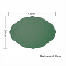 2 Pcs Green Oval Embossed Floral Edged Silicone Placemats, Non-Slip, Heat-Resistant, Easy-to-Clean Dining Table Mats, Korean and European Style