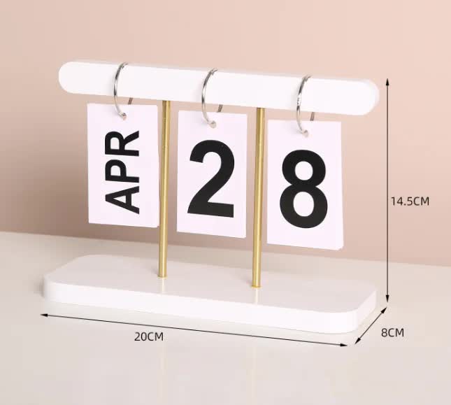 White Modern Minimalist Wooden Flip Calendar - Stylish Desktop Calendar for Home, Office, and Study Room