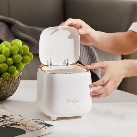 White Portable Tabletop Trash Can with Dual-Layer Design – Convenient for Desk Organization