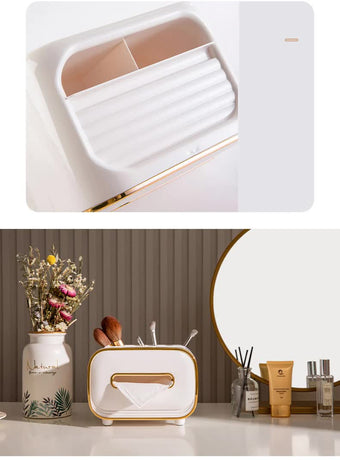 White PET Luxury Tissue Box - Multifunctional Desktop Paper Towel Organizer for Home and Living Room