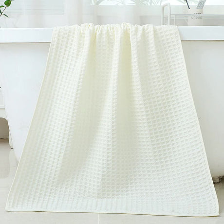 White  Luxury Cotton Waffle Bath Towel, Soft, Quick-Drying, Water Absorbent, Unisex, for Home Use