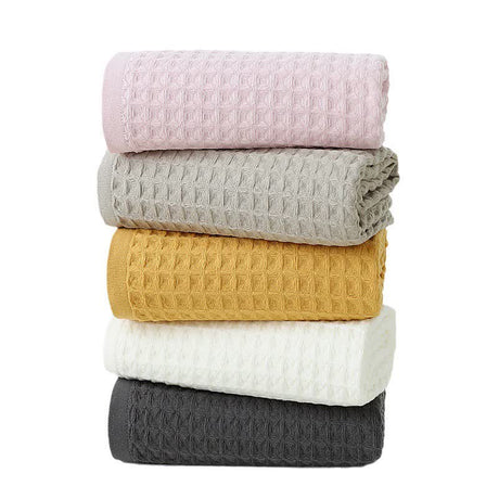 White  Luxury Cotton Waffle Bath Towel, Soft, Quick-Drying, Water Absorbent, Unisex, for Home Use