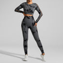 Dark Gray Size S Tie-Dye Yoga Set Long Sleeve Butt Lift Leggings Seamless Workout Training Gym Clothes