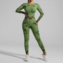 Grass Green Size M Tie-Dye Yoga Set Long Sleeve Butt Lift Leggings Seamless Workout Training Gym Clothes