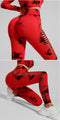 Red and Black Tie-Dye Size L Tie-Dye Yoga Set Long Sleeve Butt Lift Leggings Seamless Workout Training Gym Clothes