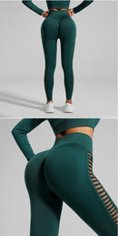 Dark Green Size L Tie-Dye Yoga Set Long Sleeve Butt Lift Leggings Seamless Workout Training Gym Clothes