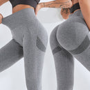 Black Size M High-Waisted Butt-Lifting Seamless Yoga Leggings for Women - Knitted Fitness Pants