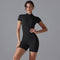 Black Size S Women's Summer Zip-Up Bodysuit - Short Sleeve, High Stretch Yoga & Dance Outfit, Breathable Fitness Wear