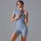 Blue Size L Women's Summer Zip-Up Bodysuit - Short Sleeve, High Stretch Yoga & Dance Outfit, Breathable Fitness Wear