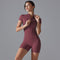 Dark Red Size S Women's Summer Zip-Up Bodysuit - Short Sleeve, High Stretch Yoga & Dance Outfit, Breathable Fitness Wear