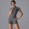 Dark Grey Size M Women's Summer Zip-Up Bodysuit - Short Sleeve, High Stretch Yoga & Dance Outfit, Breathable Fitness Wear