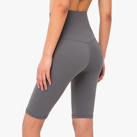 Size S Titanium Grey Seamless High-Waisted Yoga Shorts for Women - Tummy Control & Butt Lifting Fitness Shorts