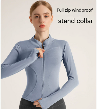 XL Blue High-Stretch Slim Fit Yoga Jacket - Full Zip Workout Sports Jacket for Women