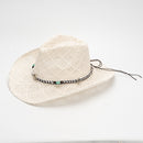 White Handmade Straw Cowboy Hat, Summer Sun Hat, Outdoor Sun Protection, Fits Head Size 58-59cm