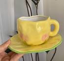 Yellow Tulip 300ML Underglaze Hand-Pinched Cup and Saucer Set - Ceramic Coffee Mug Milk Cup Breakfast Set