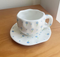 White With Small Blue Fowers 300ML Underglaze Hand-Pinched Cup and Saucer Set - Ceramic Coffee Mug Milk Cup Breakfast Set