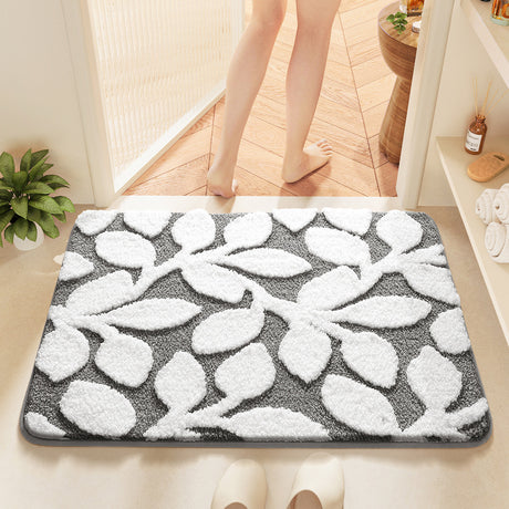 White-grey Bath Mat - Super Absorbent, Non-Slip Bathroom Floor Mat - 40x60cm