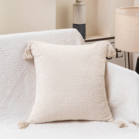 White Modern Minimalist Velvet Pillow Covers - Tassel Accent Cushion Covers - 45x45cm (Set of 2)