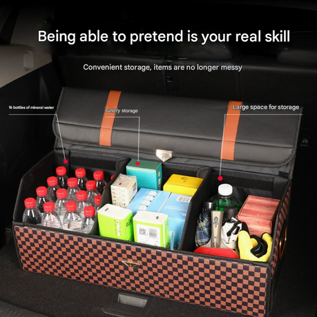 Medium Sized Black Foldable Car Trunk Storage Box - Large Capacity Insertable Rear Organizer