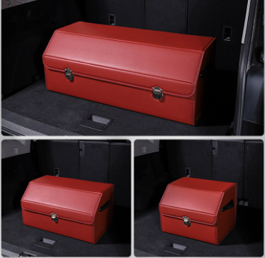 Medium Sized Burgundy Foldable Car Trunk Storage Box - Large Capacity Insertable Rear Organizer