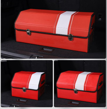 Medium Sized Red-white Foldable Car Trunk Storage Box - Large Capacity Insertable Rear Organizer