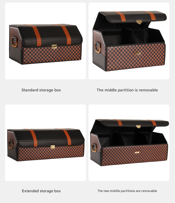 Medium Sized Crocodile Print Red Foldable Car Trunk Storage Box - Large Capacity Insertable Rear Organizer