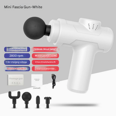 White Portable Mini Massage Gun for Deep Tissue - Adjustable Impact Neck Massager with Rechargeable Battery