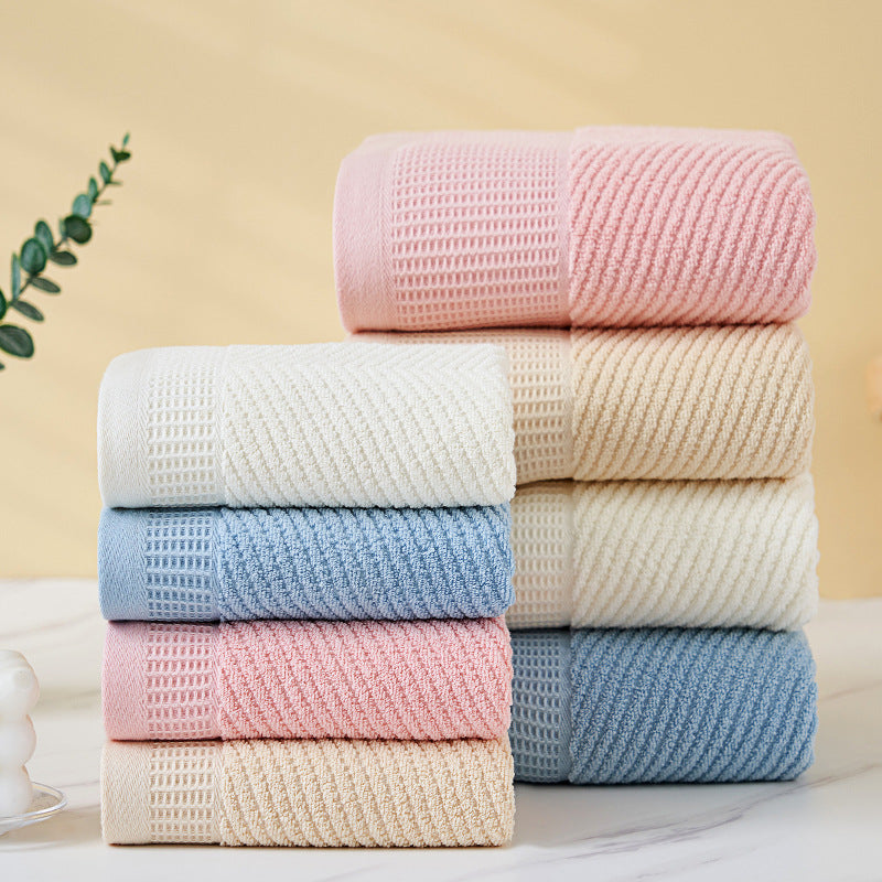 Beige Solid Color Diagonal Stripe Towel Set – Luxurious Bath and Hand Towels for Home Use