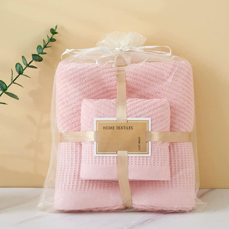 Pink Solid Color Diagonal Stripe Towel Set-Luxurious Bath and Hand Towels for Home Use