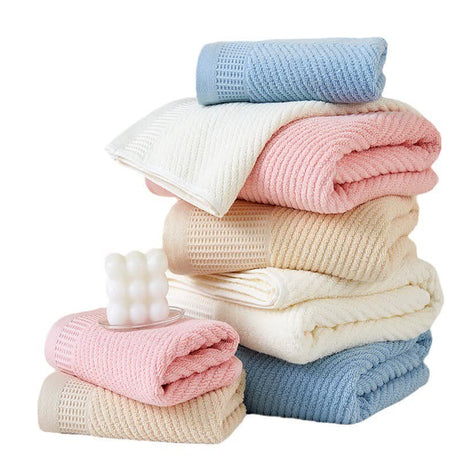 Pink Solid Color Diagonal Stripe Towel Set-Luxurious Bath and Hand Towels for Home Use