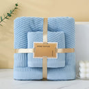 Blue Solid Color Diagonal Stripe Towel Set - Luxurious Bath and Hand Towels for Home Use