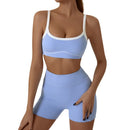 Blue Sporty Yoga Set with Contrast Spaghetti Straps - Slim Fit Outdoor Fitness Wear - Size S