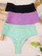 3 pcs High-Waisted Solid Color Cotton Comfort Plus Size Tummy Control Thong Panties for Women - Size S