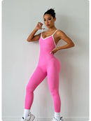 Pink Women's Sleeveless Yoga Bodysuit, High-Waisted, Slim-Fit, S Size