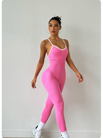 Pink Women's Sleeveless Yoga Bodysuit, High-Waisted, Slim-Fit, S Size