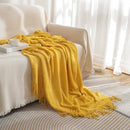 Yellow Premium Woven Knitted Throw Blanket with Tassels | Soft, Cozy Sofa & Bed Blanket, Perfect for Office or Afternoon Naps 130x220cm