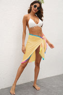 Yellow Summer Sun Protection Sarong - Women's Beach Cover-Up with Tassels 68x163cm