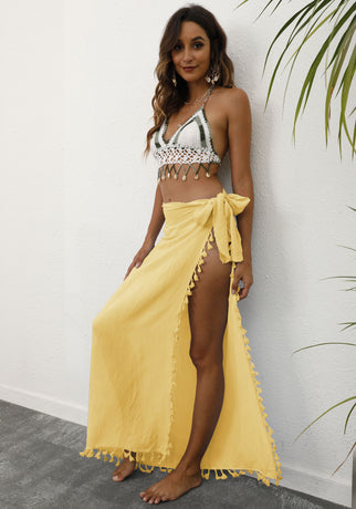 Yellow Lightweight Tassel Sarong - Sexy Beach Skirt Cover-Up 104x86cm