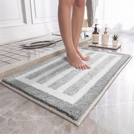 Gray Stripes Absorbent Striped Bathroom Rug - Non-Slip Bath Mat for Bathroom, Toilet & Shower Room Entrance 50x80cm